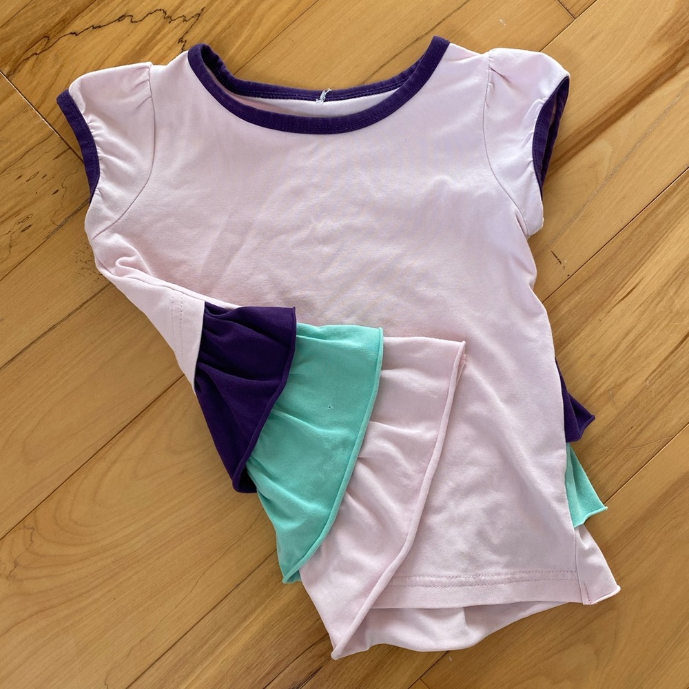 PKB Peekaboo Beans 2T light pink short sleeve tee with ruffles on back.